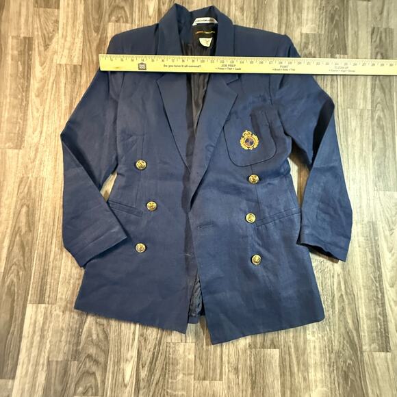 Harris Wallace Navy Blue Blazer Women’s Size 8 Double Breasted Crest Buttons - Picture 6 of 10